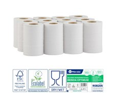 Papírové ručníky v rolích MERIDA OPTIMUM MINI, 2-vrstvé, bílé, délka 60 m, (12rolí/bal)