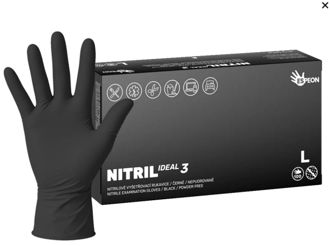 Nitrilové rukavice NITRIL IDEAL3  100 ks, nepudrované, černé, 3.5 g - Velikost: XL