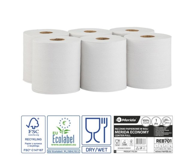 Papírové ručníky ECONOMY FLEXI MAXI 320 m, v roli, 1 vrstvé, bílé, 6 rolí