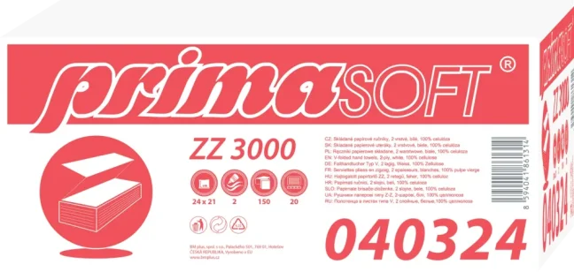 Ručník skládaný ZZ PrimaSoft 3000ks, 24x21,2vr., celulóza